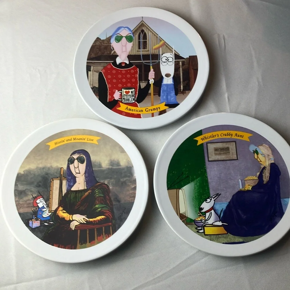 Hallmark Maxine Set Of 3 Decor Plates 7.5” American Grumpy Collectible